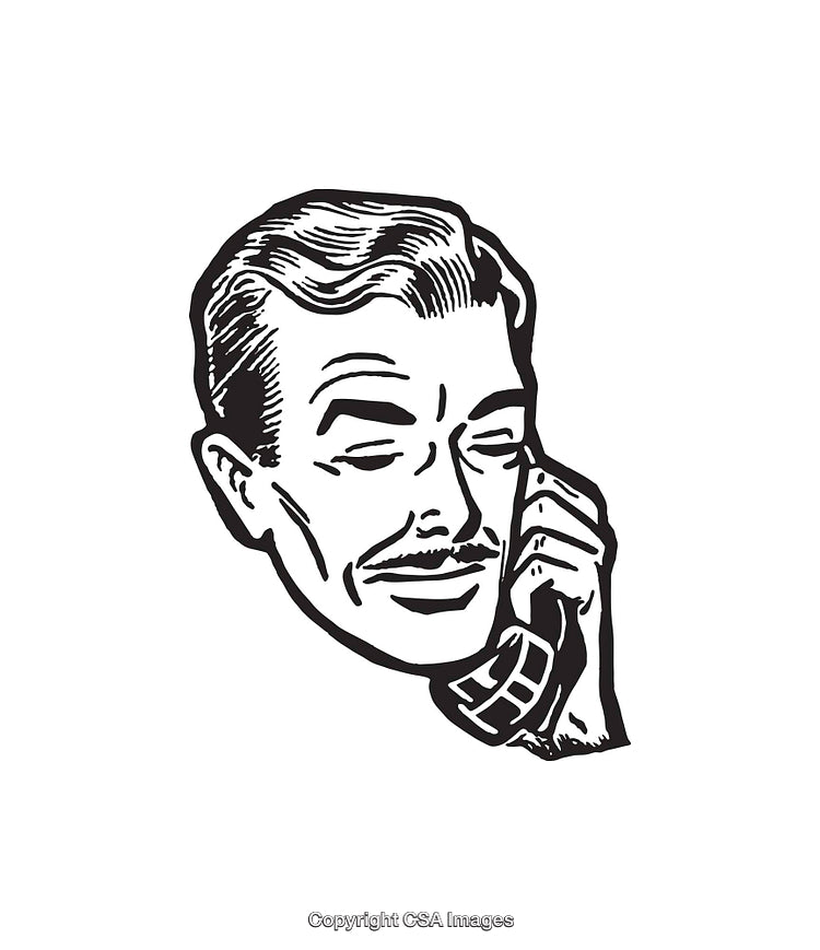 Retro Line Art Illustration of a Man Talking on a Telephone