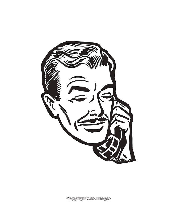 Retro Line Art Illustration of a Man Talking on a Telephone