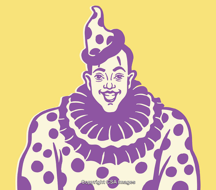 Colorful Clown Illustration in a Polka Dot Costume