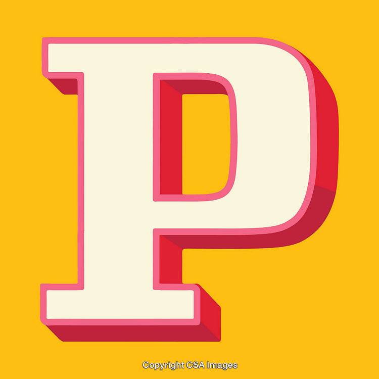 Colorful Illustration of the Letter P on a Bright Yellow Background