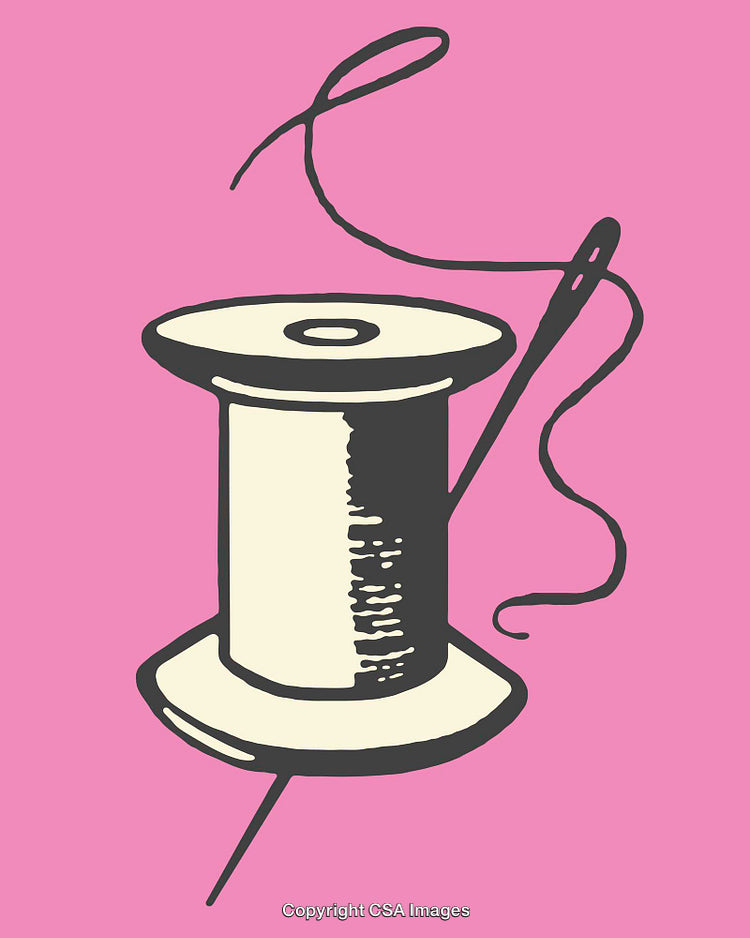 Colorful Needle and Thread Illustration on a Bright Pink Background
