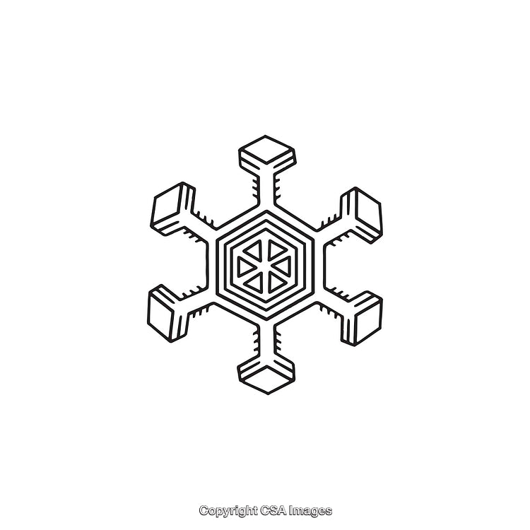 Intricate Outline of a Snowflake Symbol in Black and White