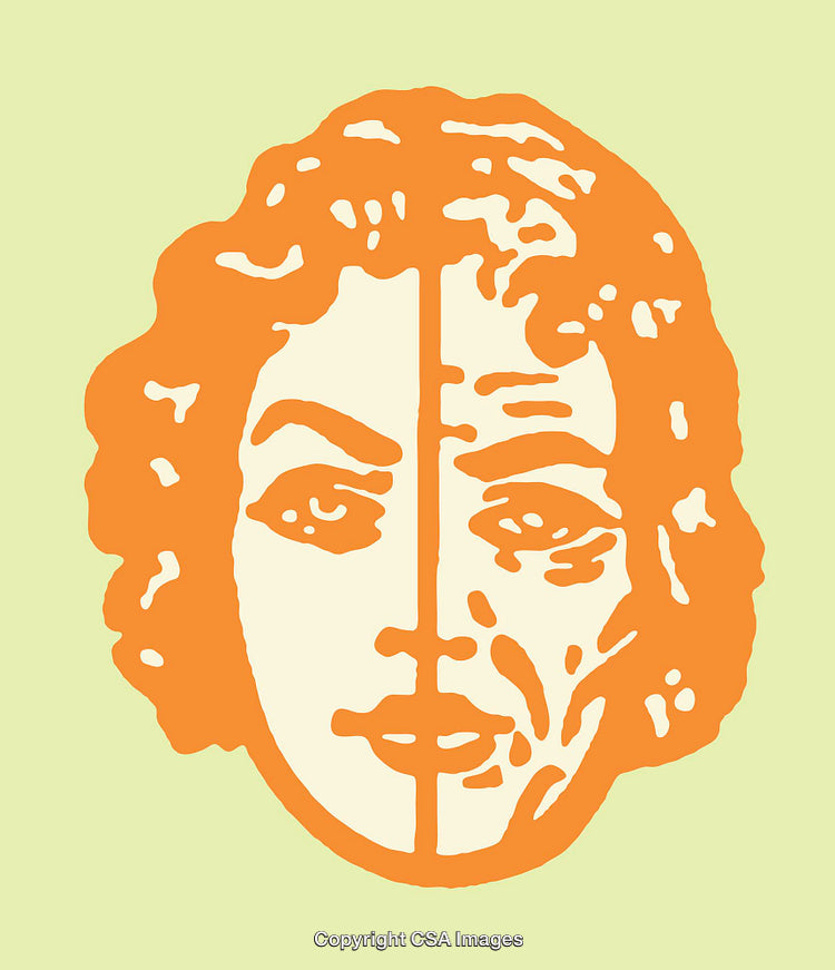 Colorful Line Art Illustration of a Dual-Expression Face on Light Background