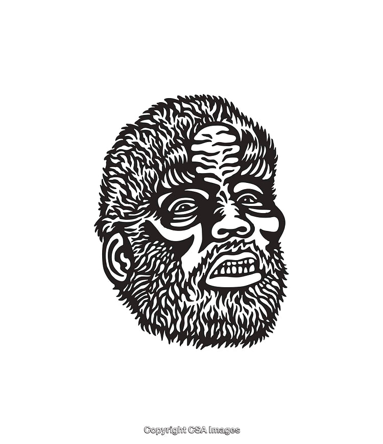 Detailed Black and White Line Art of a Character's Face Illustration