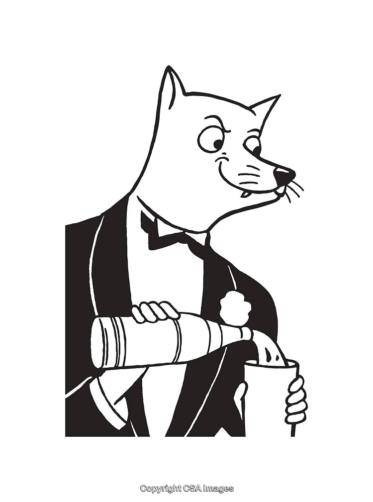 Stylized Black and White Illustration of a Cat in Formal Attire
