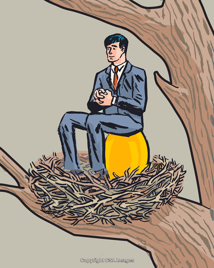 Businessman Sitting on a Golden Nest Egg