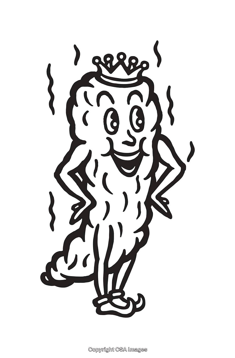 Quirky Black and White Line Art of a Crowned Character Illustration