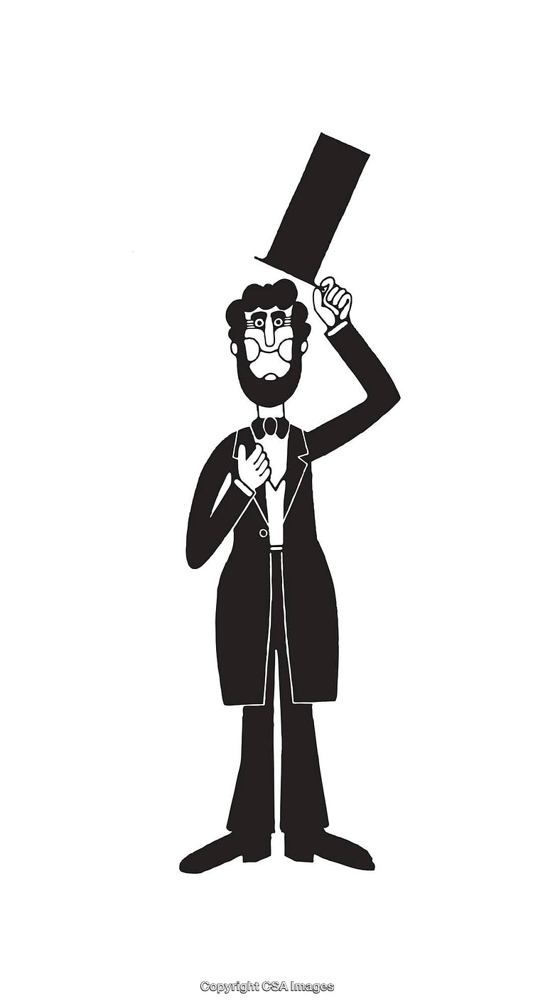 Black and White Illustration of a Person with Top Hat and Beard