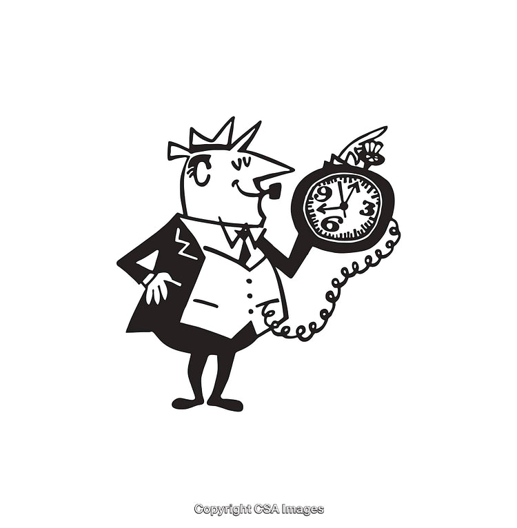Vintage Businessman Holding Stopwatch in Classic Cartoon Style