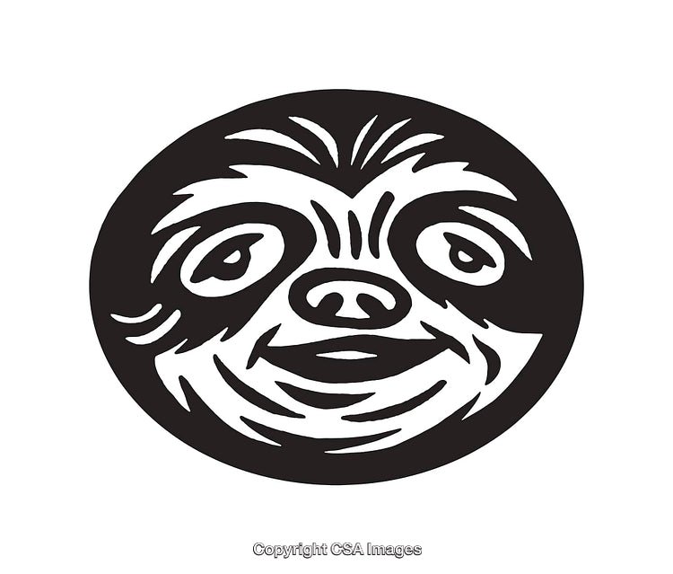 Black and White Line Art Sloth Illustration in Circular Design