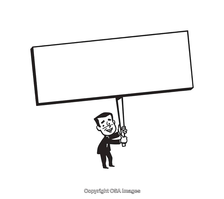 Retro Illustration of a Man Holding a Blank Signboard