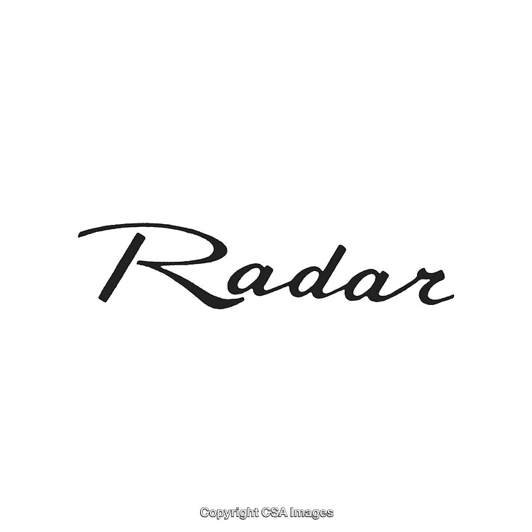 Elegant Black Script Typography Word Radar on a White Background