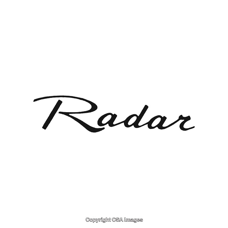 Elegant Black Script Typography Word Radar on a White Background