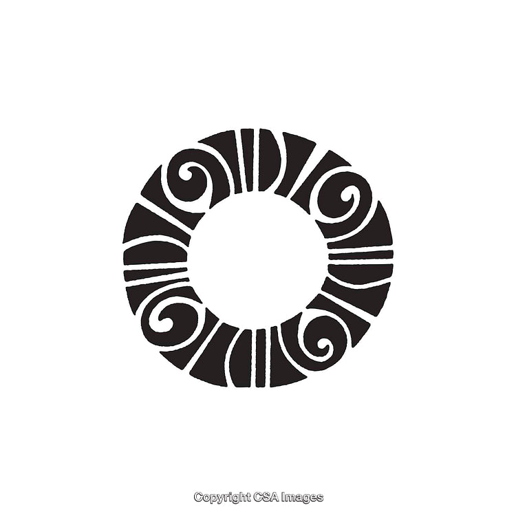 Circular Black and White Dingbat Design with Swirl Patterns