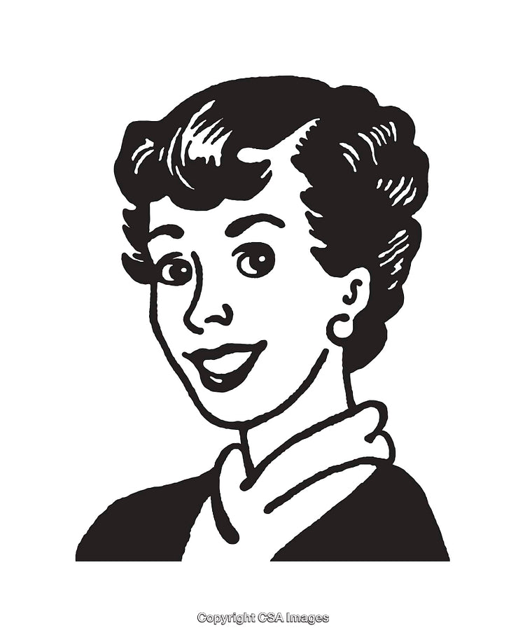 Vintage Black and White Retro Style Woman Line Art Illustration