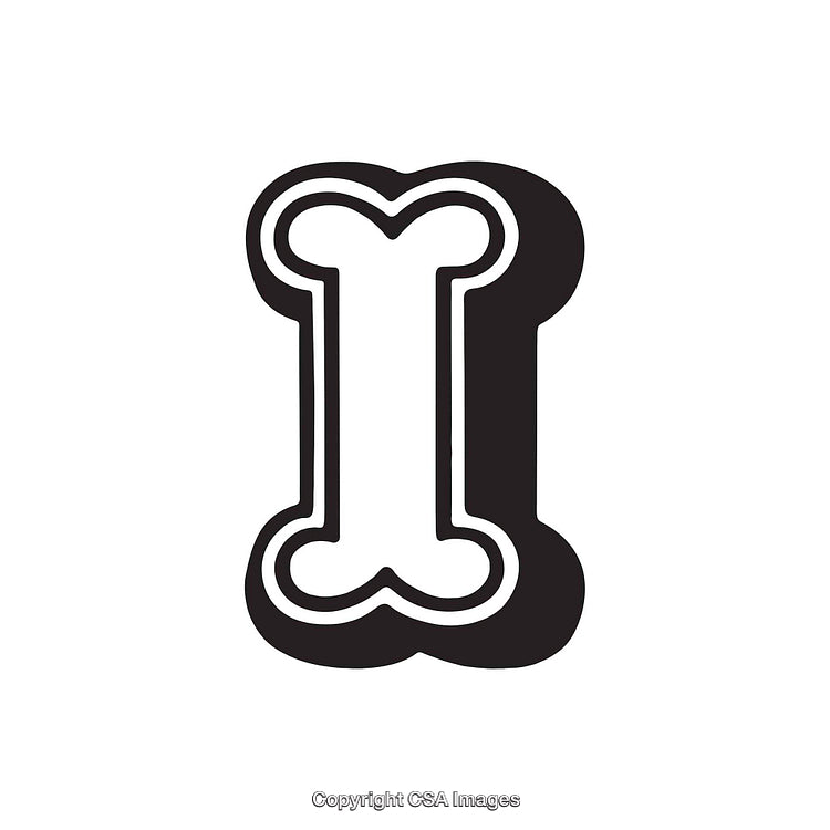 Stylized Black and White 'I' Letter in Creative Bone Shaped Design