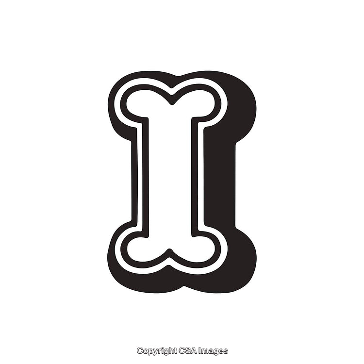 Stylized Black and White 'I' Letter in Creative Bone Shaped Design