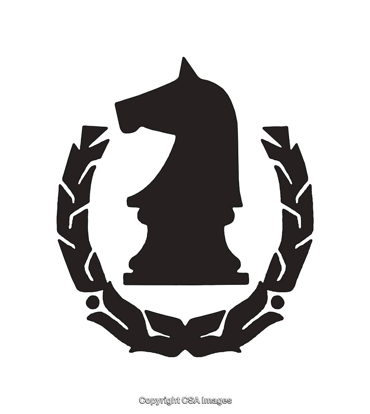 Black and White Knight Emblem with Laurel Wreath Design