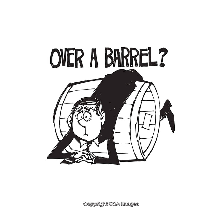 Cartoon Illustration of a Man Over a Barrel Symbolizing Vulnerability