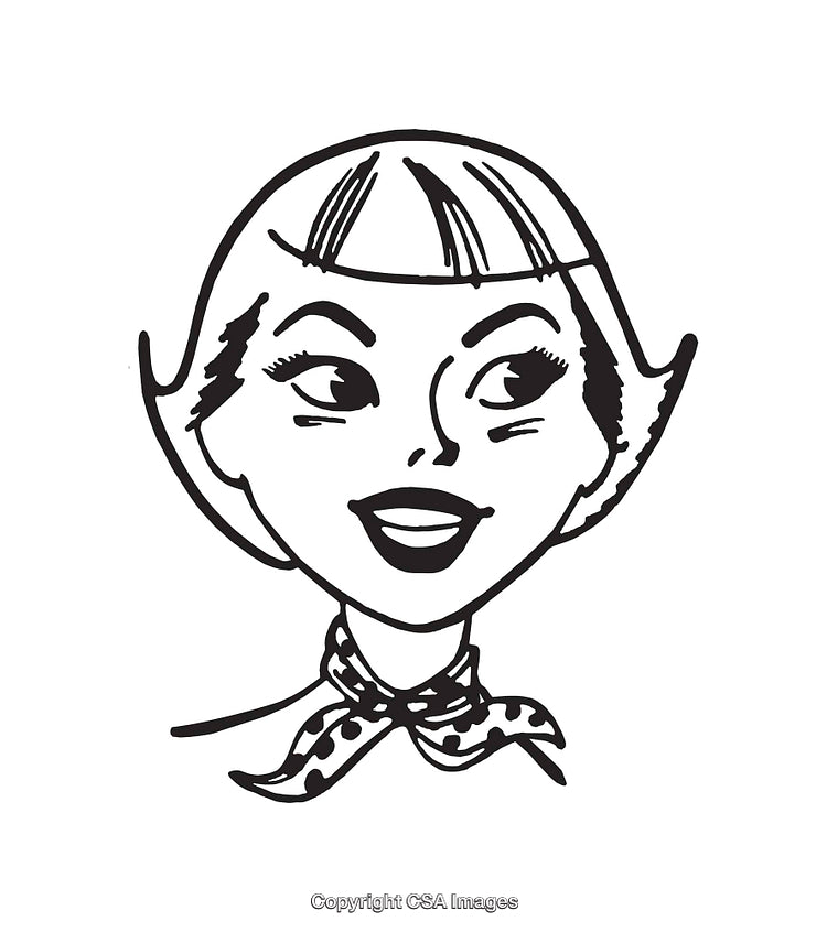 Retro Style Line Art Illustration of A Smiling Woman With Scarf