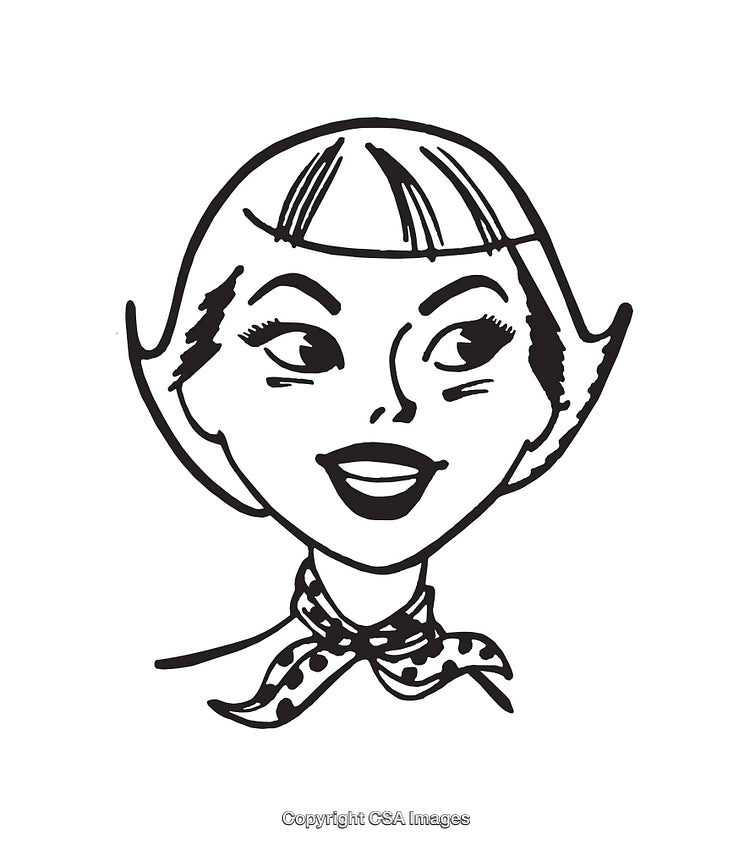 Retro Style Line Art Illustration of A Smiling Woman With Scarf