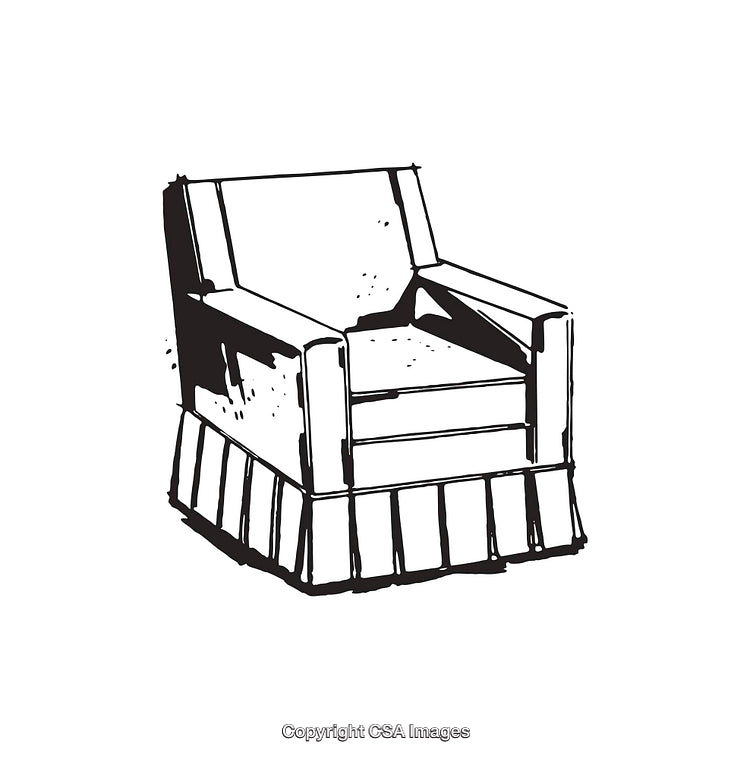 Black and White Line Art Illustration of an Upholstered Armchair