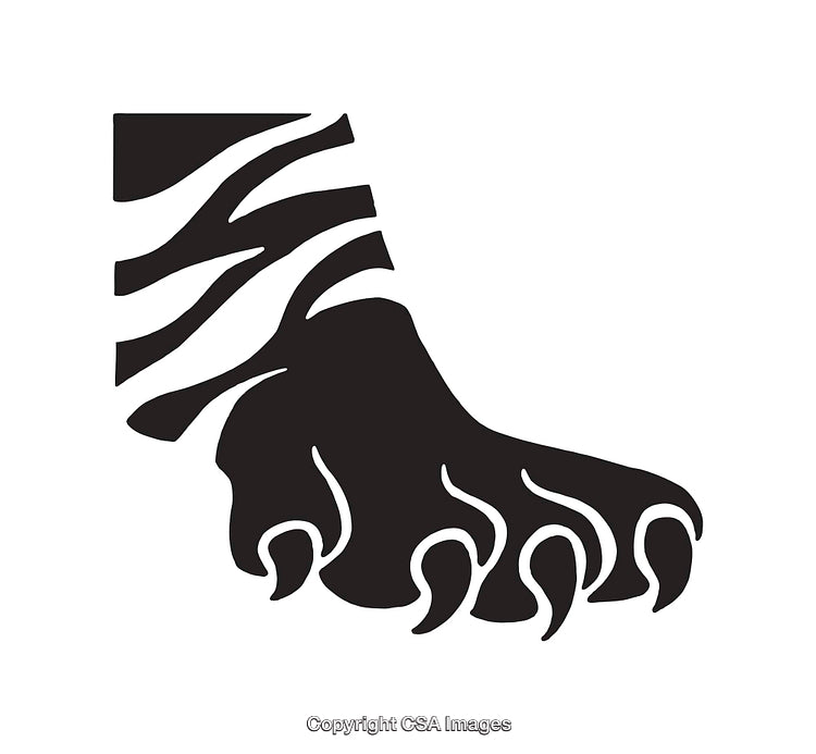 Stylized Black and White Illustration of a Tiger Paw Design