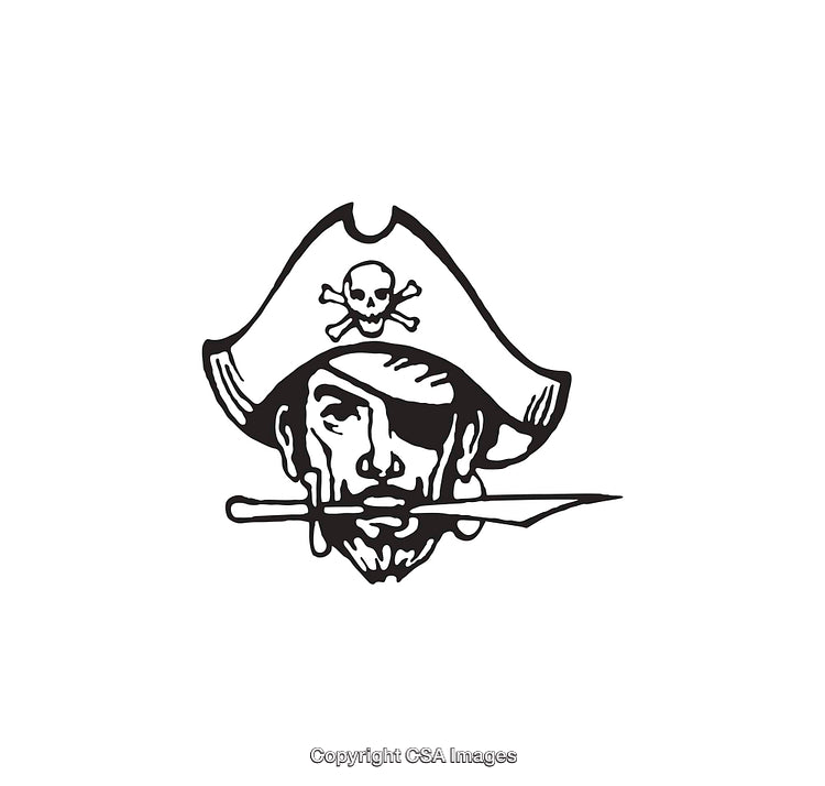Black and White Line Art of a Pirate with a Knife and Eye Patch