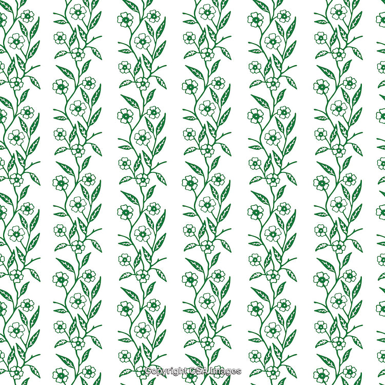 Floral Pattern with Green Vines and Flowers on a White Background