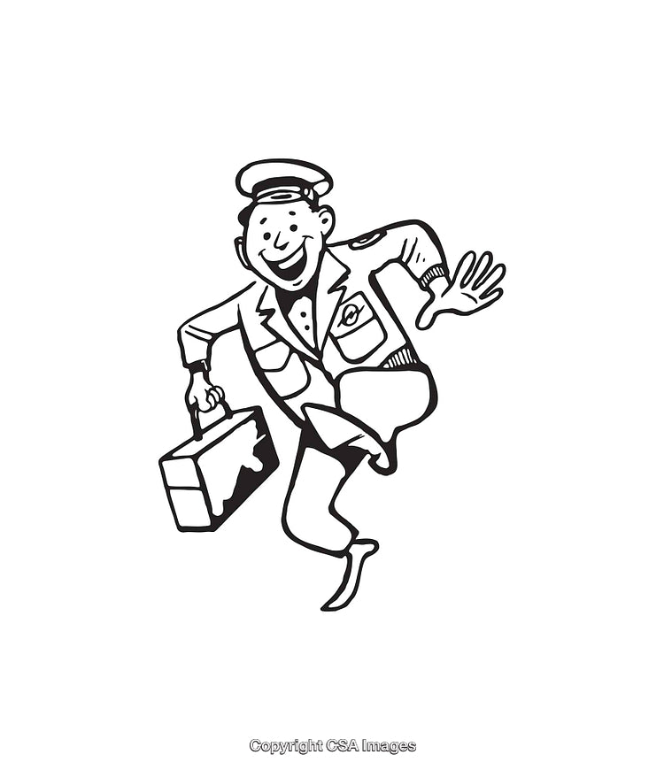 Cheerful Courier Running Energetically with a Briefcase in Hand