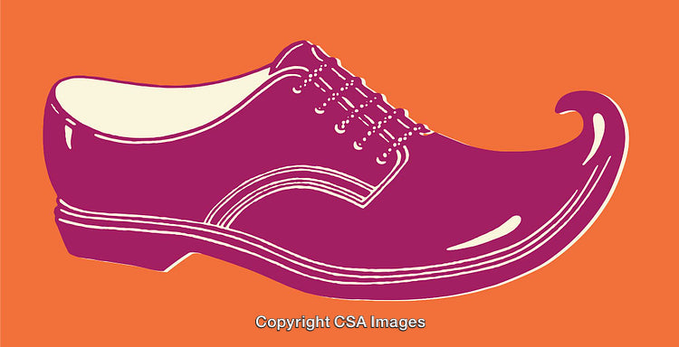 Colorful Illustration of a Unique Shoe with a Decorative Curved Toe