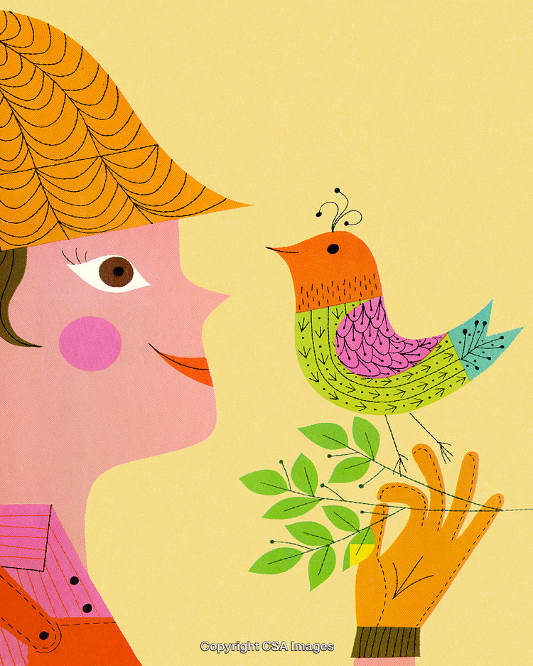 Colorful Illustration of a Person with a Bird on Their Hand