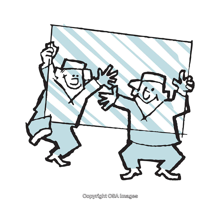 Cheerful Cartoon People Holding a Pane with Smiling Expressions