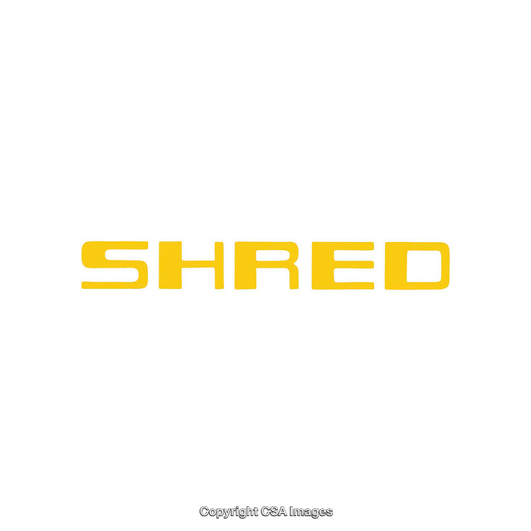 Yellow Minimalistic Logo With Bold Letters Spelling "SHRED" on White Background