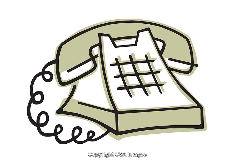 Illustration of a Vintage Telephone With Handset and Keypad Line Art