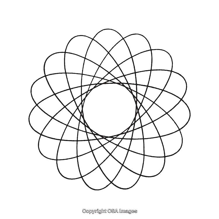 Abstract Black and White Geometric Shape with Circular Floral Design