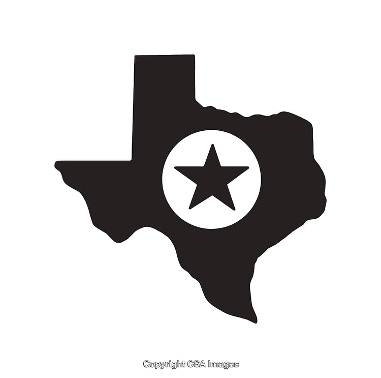 Silhouette of Texas With Star Emblem in Bold Black and White Design