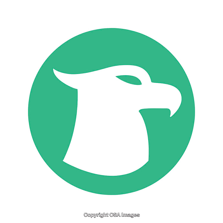 Green Icon Featuring a Stylized Hawk Head in a Circular Design