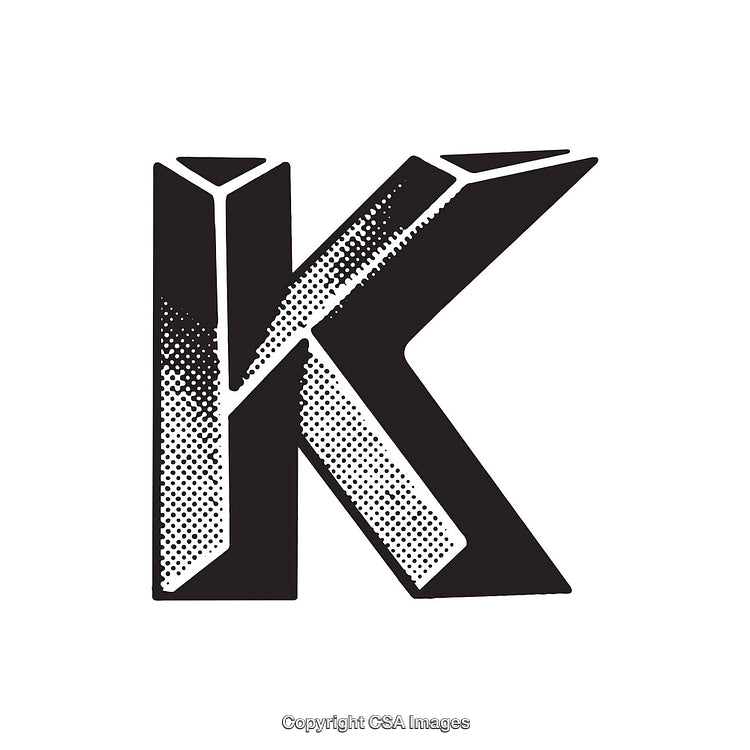 Black and White Stylized Letter K with Dot Pattern