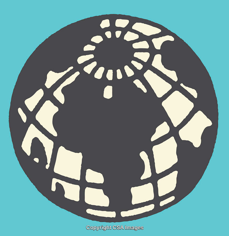 Stylized Globe Art Illustration on Bright Blue Background