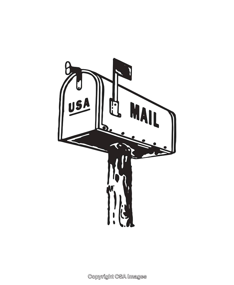 Vintage Black and White Illustration of a Classic USA Mailbox