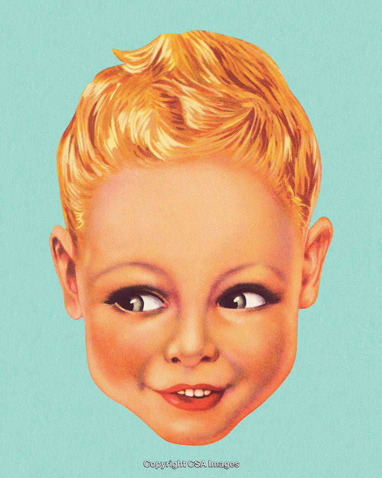 Retro Illustration of Smiling Child with Blond Hair and Cheerful Expression