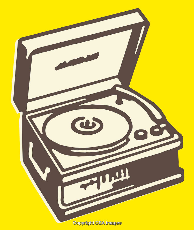 Vintage Style Line Art Illustration of a Retro Record Player