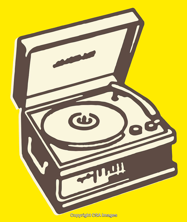 Vintage Style Line Art Illustration of a Retro Record Player