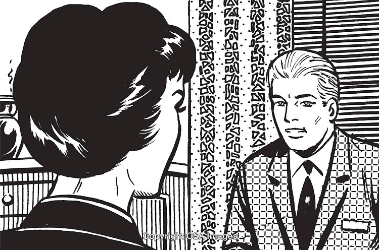 Retro Illustration Depicting a Serious Conversation Between Two Individuals