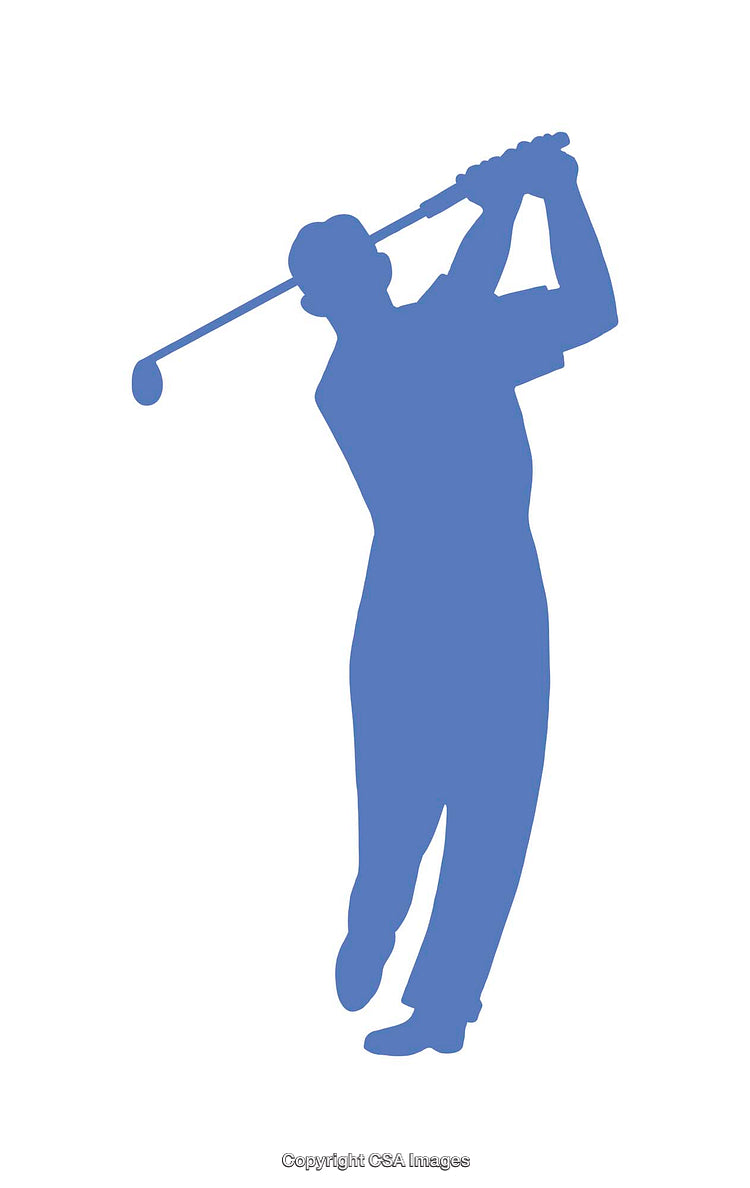 Blue Silhouette of a Golfer Swinging a Club in Iconic Style
