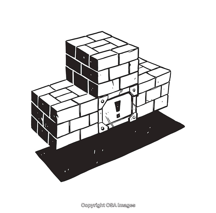 Black and White Line Art of a Block Structure with Detailed Design
