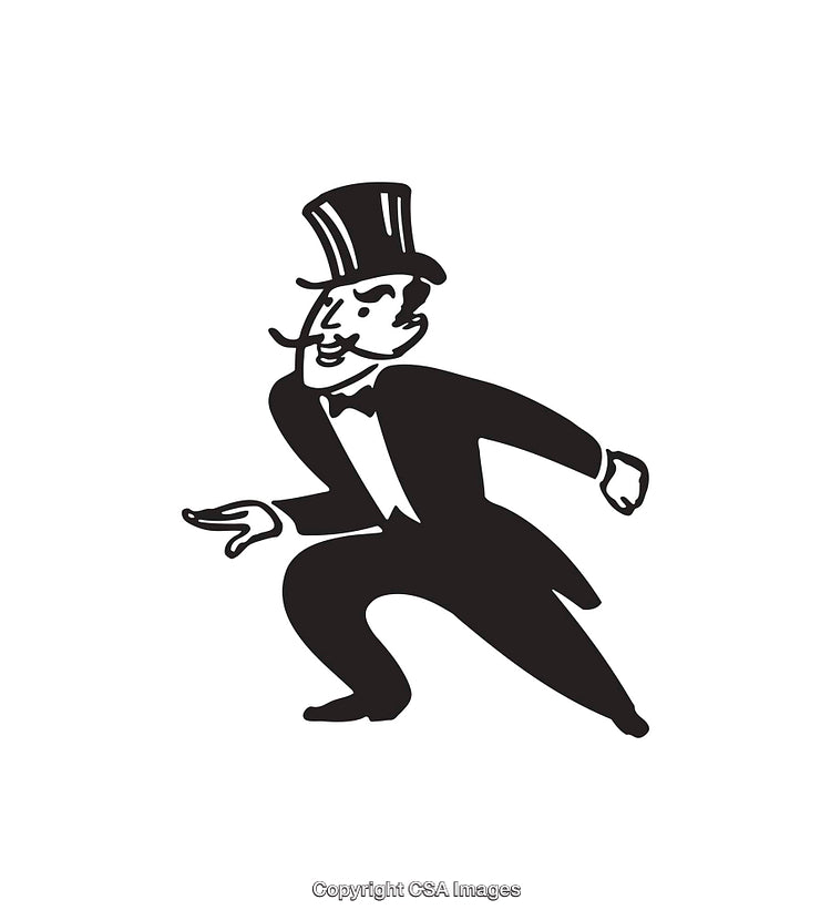 Vintage Black-And-White Line Art of a Classy Gentleman in a Top Hat