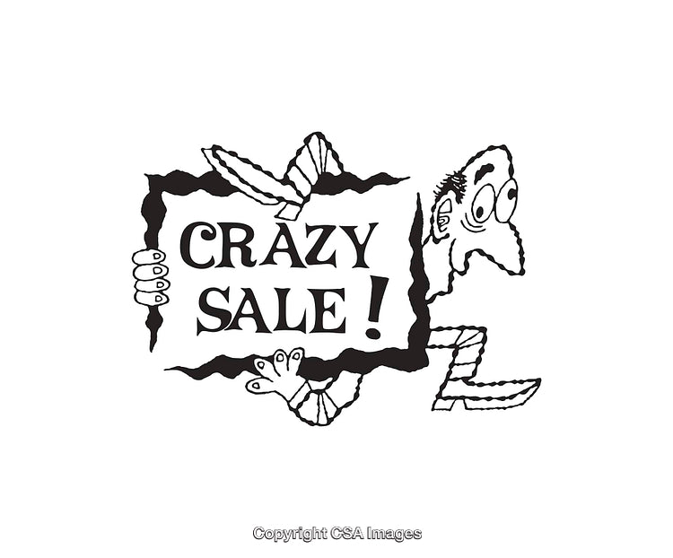 Black and White Line Art of a Crazy Sale Announcement