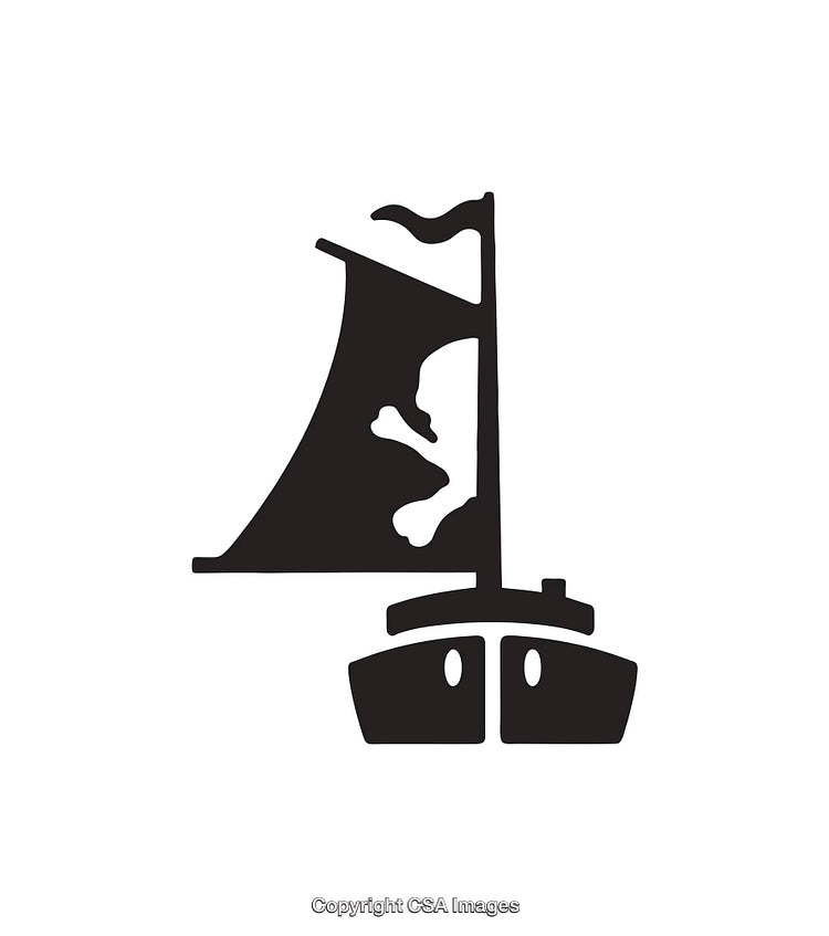 Minimalist Black and White Pirate Ship With Jolly Roger Design